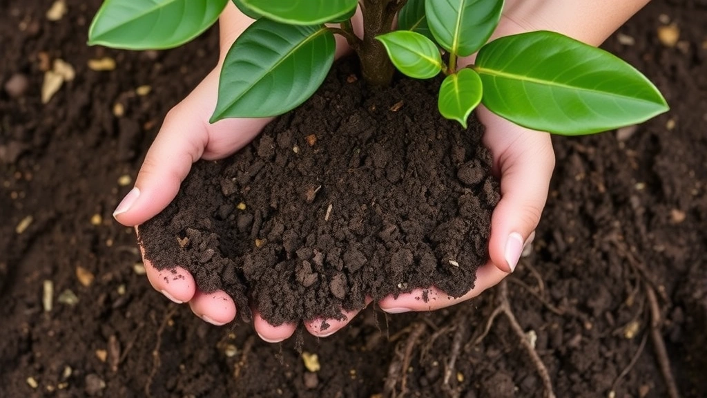 Close-up of azalea soil composition showing rich, dark, amended earth with visible organic matter and proper drainage, hands holding healthy soil near azalea roots