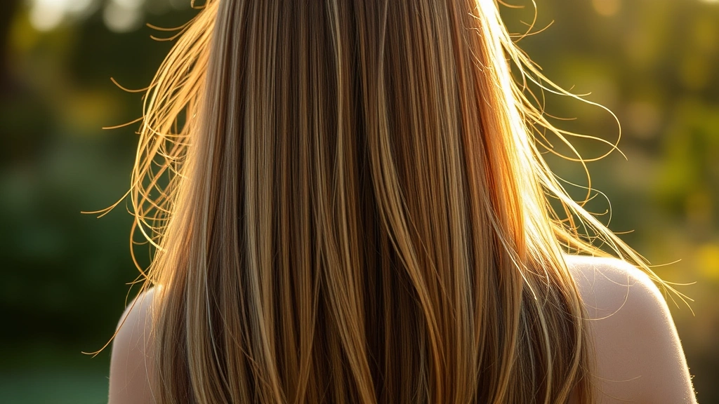 Healthy, thick hair flowing down someone's back in sunlight, vibrant and strong strands, person from behind showing full hair volume, natural outdoor setting with soft golden hour lighting, demonstrating hair vitality