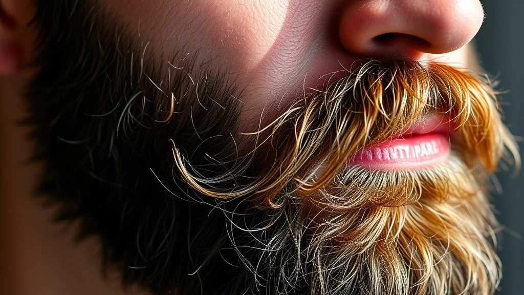 Close-up of a man's face showing healthy, thick beard growth with natural lighting, emphasizing facial hair texture and fullness, professional grooming aesthetic