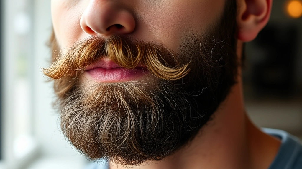 Man with 3-month beard growth showing density improvement, natural lighting, confident expression, close-up of face showing beard texture and fullness against blurred background