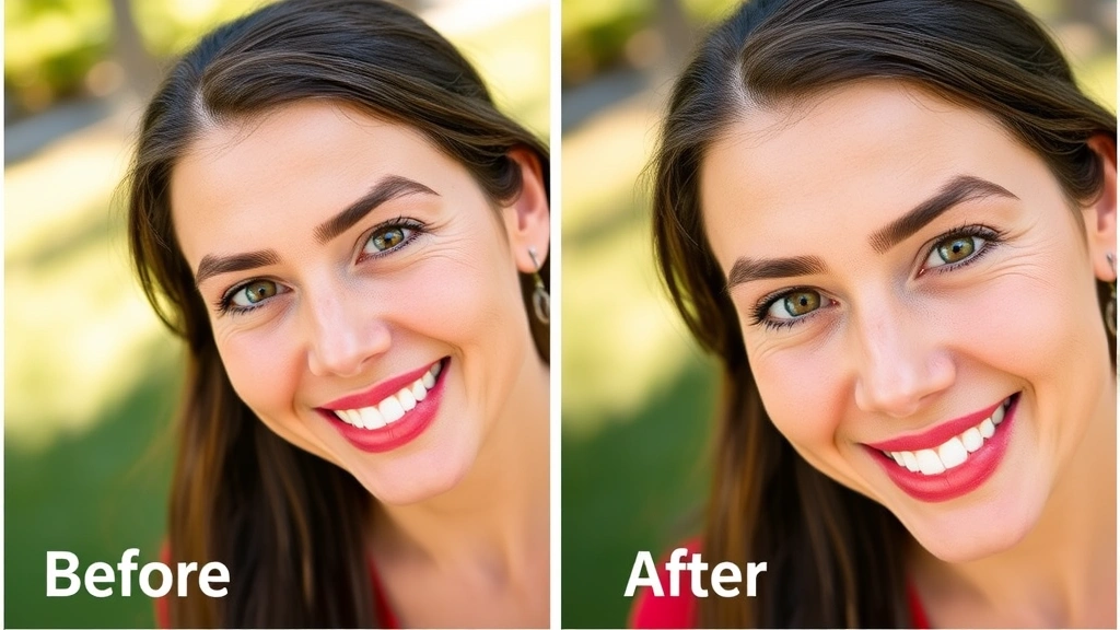 Woman with visibly fuller, darker eyebrows smiling confidently at camera, natural outdoor lighting, healthy glowing skin, before-after transformation evident