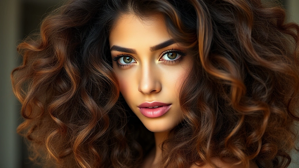 Woman with thick, healthy, voluminous hair looking confidently at camera, natural lighting, professional photoshoot, close-up of vibrant hair strands showing shine and strength