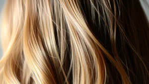 Close-up of healthy, shiny hair strands with natural light reflection, showing volume and vitality, person from behind with flowing hair
