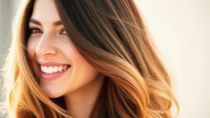 Woman with thick, healthy hair in natural sunlight, smiling confidently, close-up of shiny hair texture and scalp health, professional photography, no visible products or text