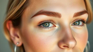 Close-up of a woman's face with natural, well-groomed eyebrows, soft natural lighting, fresh and confident expression, no makeup visible on brows, gentle and approachable aesthetic