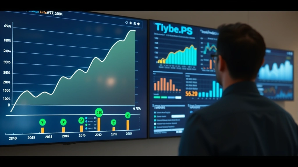 Split-screen visualization showing progression timeline with exponential growth curve ascending from left to right, person in background reviewing charts on wall, data dashboard displays, achievement milestone markers highlighted in green