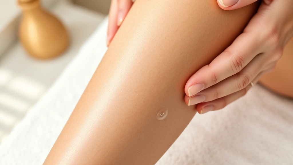 Close-up of smooth leg skin immediately after professional waxing, glowing and radiant, person showing confident expression, natural lighting, spa setting background, photorealistic skin texture