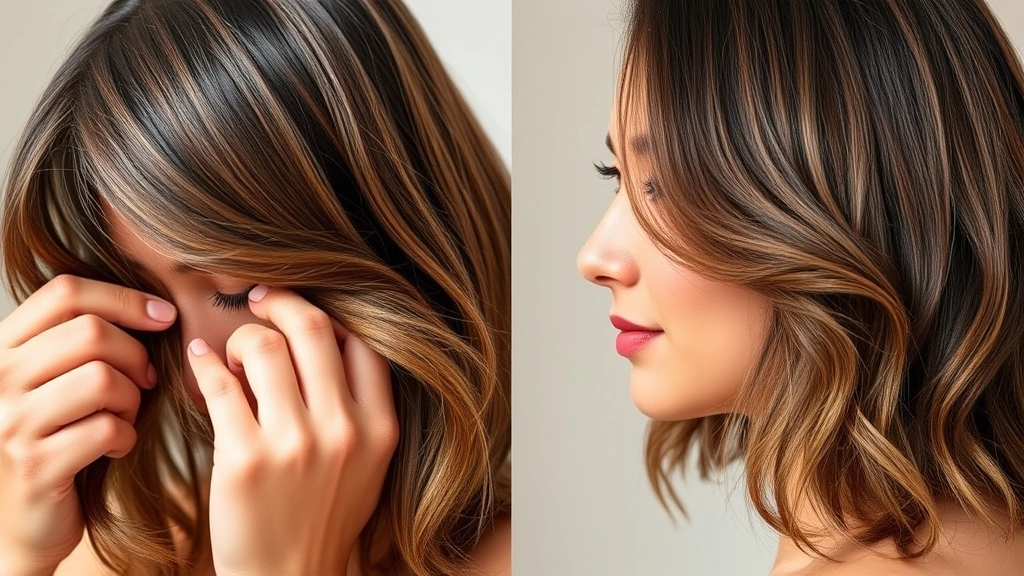 Person with visibly fuller, shinier hair after treatment, running fingers through thick strands with confident expression, natural lighting highlighting hair texture and volume, side profile showing hair density