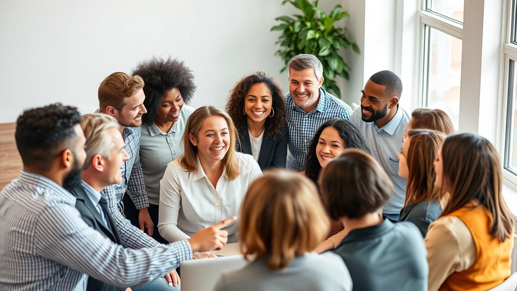 Diverse group of people in circle discussing ideas, animated expressions, collaborative energy, mentorship concept, bright indoor setting, diverse backgrounds