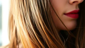 Close-up of healthy, shiny hair strands catching natural sunlight, showing texture and vitality, person with confident expression visible in soft focus background