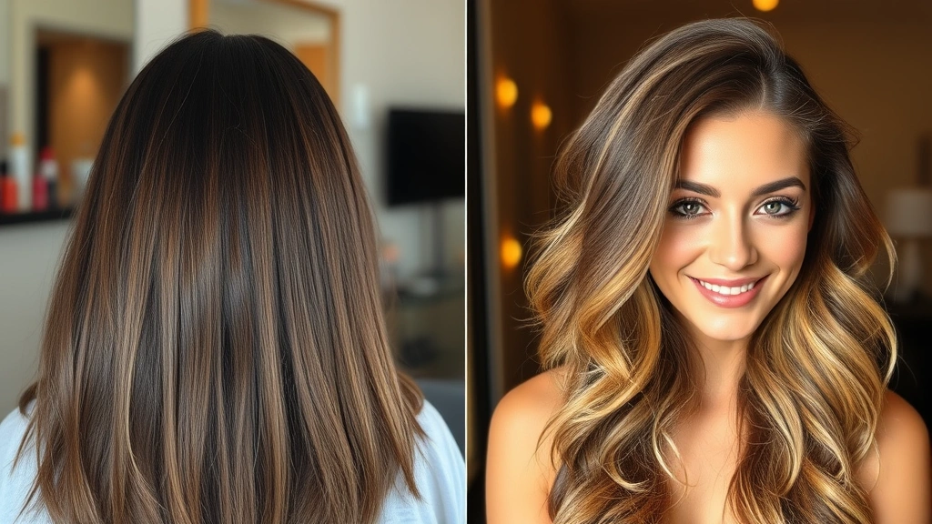 Before and after transformation showing fuller, healthier hair strands with visible shine and vitality, person with confident expression looking at mirror, warm lighting emphasizing hair texture and volume
