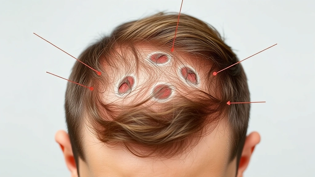 Detailed view of hair growth cycle phases displayed on human head, showing multiple follicles at different stages, natural hair color variations, professional dermatological perspective, healthy scalp environment