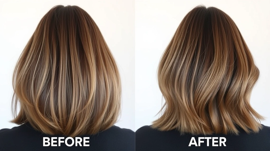 Before-and-after hair density comparison showing thicker, fuller hair, person from behind with shoulder-length hair, natural daylight, healthy shine and volume visible
