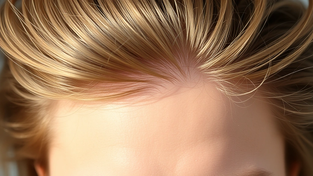 Close-up of healthy scalp with flowing hair strands, natural sunlight highlighting hair texture and vitality, person appearing confident and satisfied with their appearance