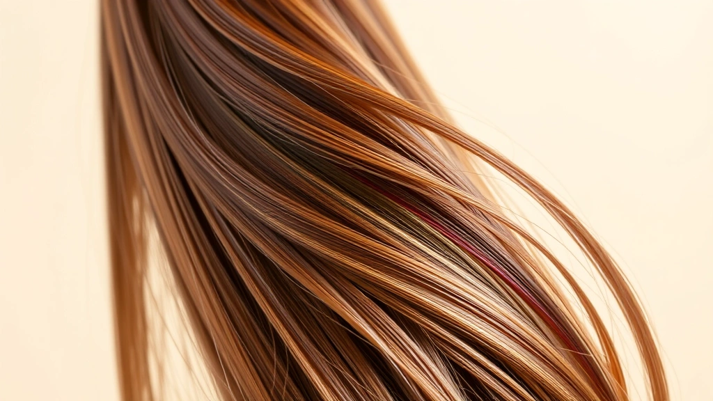 Detailed macro photography of healthy hair strands showing glossy cuticle layers, strong structure, vibrant appearance against neutral background, no product bottles or labels visible