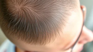 Close-up of healthy scalp and hair follicles, person with strong posture and confident expression, natural lighting showing hair texture, wellness-focused imagery, no text visible
