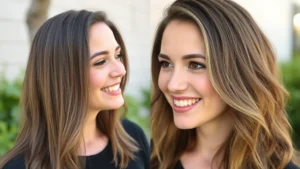 Woman with visible hair growth and renewed confidence, close-up of fuller hair texture, natural lighting, outdoor setting, smiling expression showing positive transformation