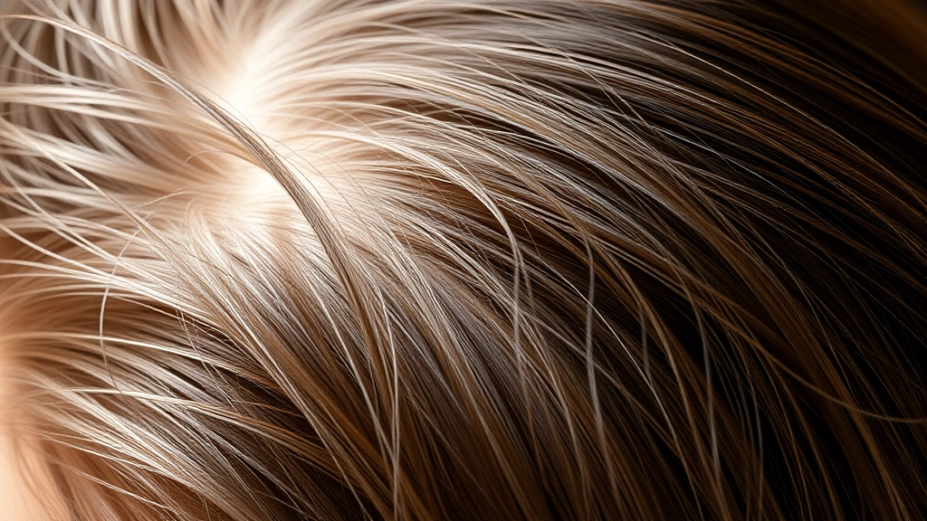 Close-up of healthy scalp with full hair follicles and vibrant hair strands, showing natural texture and shine, professional dermatology photography style, warm natural lighting