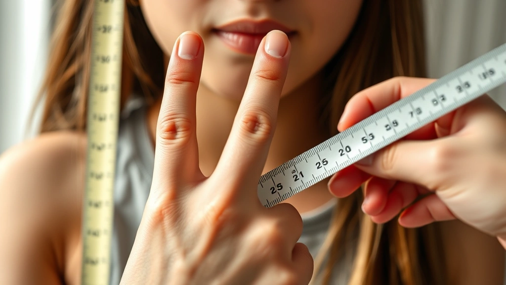 Close-up of teenage person's hand being measured for height and skeletal development, natural lighting, showing growth tracking process with measuring tools
