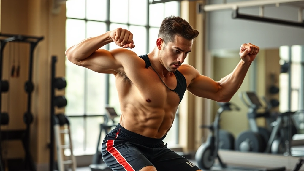 Athlete performing challenging exercise with perfect form, muscles engaged, concentrated determination, gym environment with natural lighting, representing skill acceleration and deliberate practice