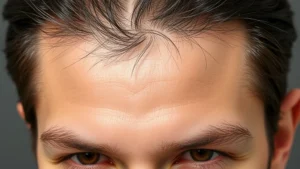 Close-up of healthy scalp with visible hair follicles showing natural shine and vitality, person with confident expression, natural lighting highlighting hair texture and thickness, wellness-focused aesthetic