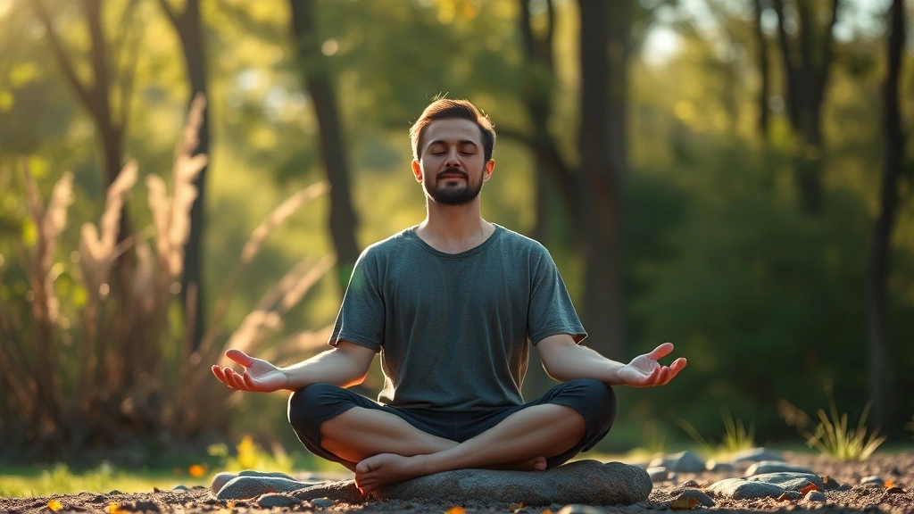 Person meditating peacefully in serene natural environment with soft morning light, embodying transformation and integration phase, calm expression showing internal development and consolidation of growth