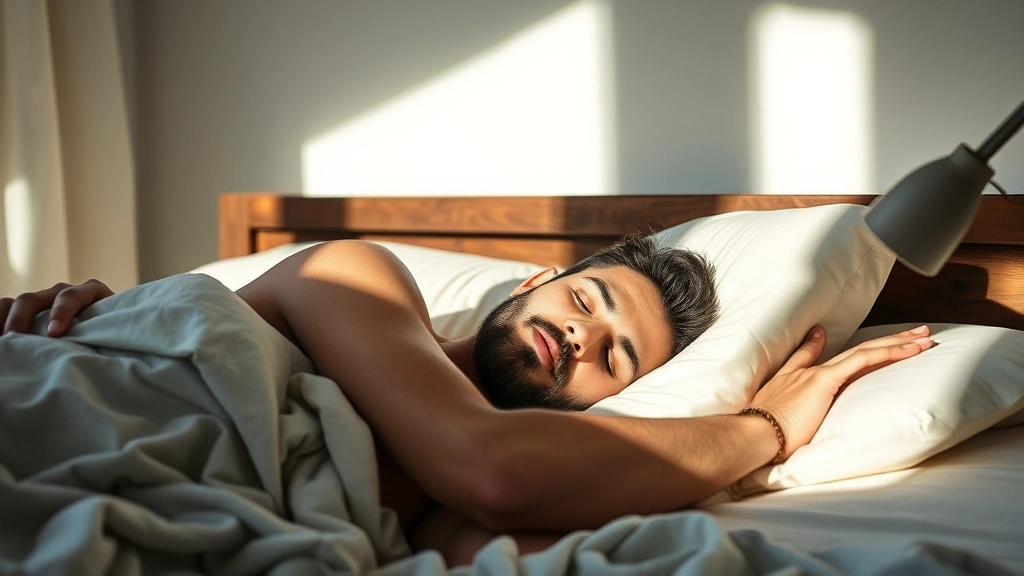 Man sleeping peacefully in comfortable bed with natural morning light, representing the restorative sleep essential for hormone production and hair growth
