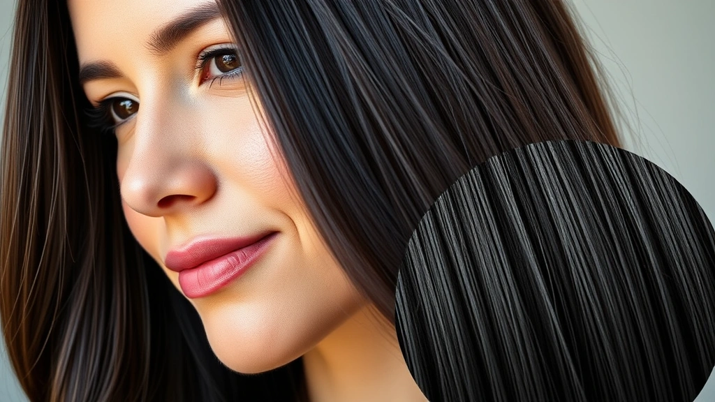 Professional woman with thick, healthy, shining dark hair flowing over shoulders, natural lighting, confident expression, close-up of scalp and hair strands showing volume and vitality