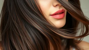 Woman with thick, healthy, shiny dark hair flowing in natural light, relaxed expression, close-up of hair texture showing volume and vitality, no filters or text
