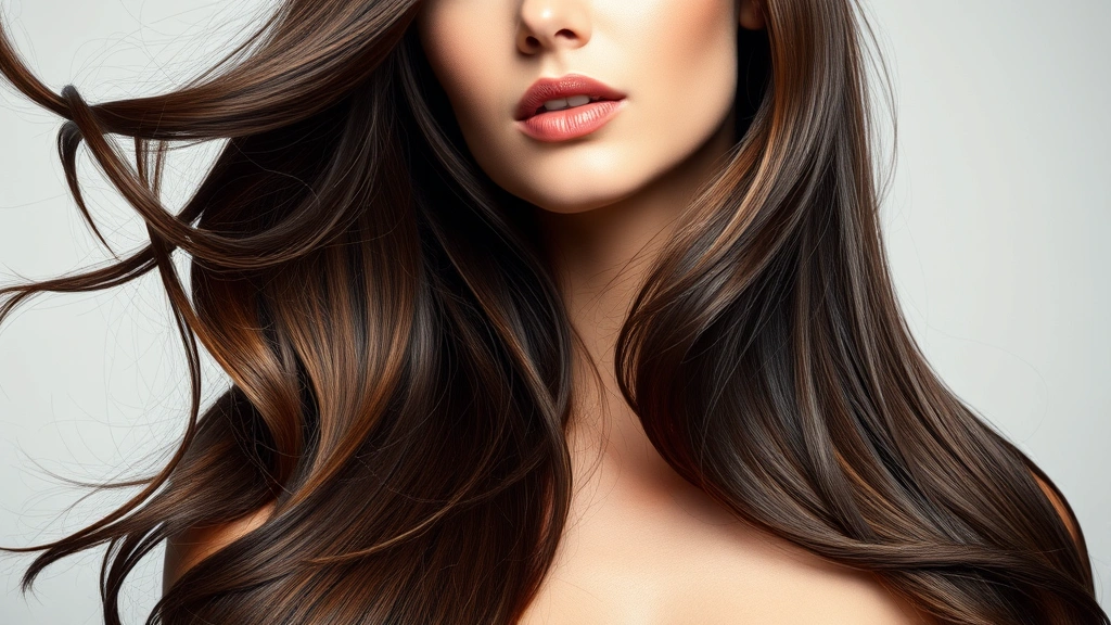 Woman with thick, glossy, healthy hair flowing in natural light, showing visible hair strength and shine, professional photography style, clean neutral background