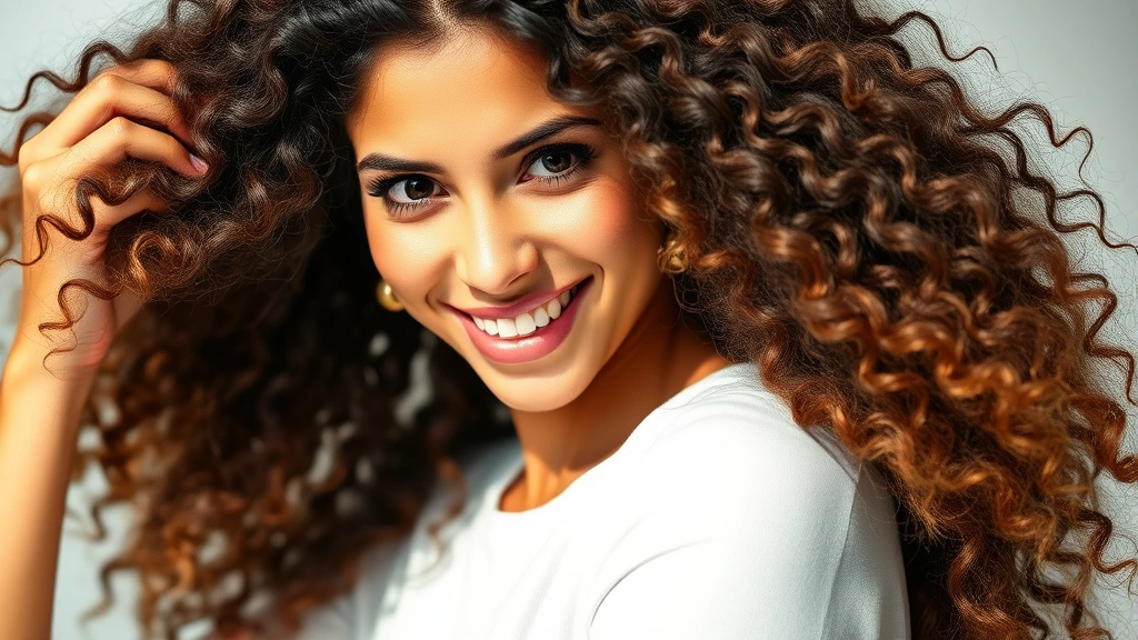Woman with visibly thick, voluminous hair running fingers through strands, expressing confidence and satisfaction, natural sunlight, healthy scalp visible