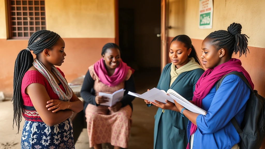 Young professionals in developing nation community center receiving skills training and education, symbolizing human capital development and economic opportunity creation amid population growth