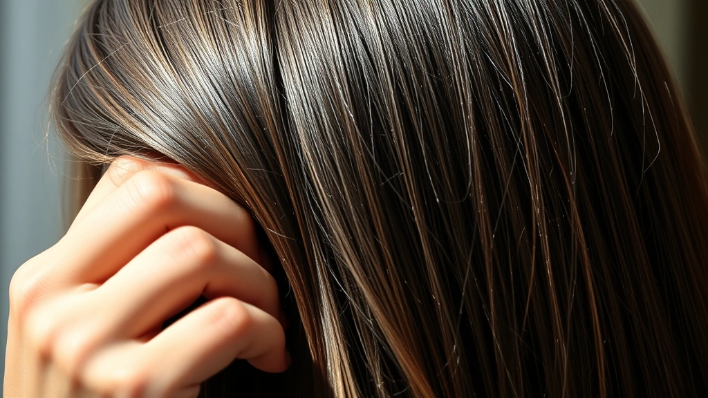 A person running their fingers through thick, healthy, shiny hair with visible new growth along the hairline, standing in natural sunlight showing hair texture and vitality, photorealistic and encouraging