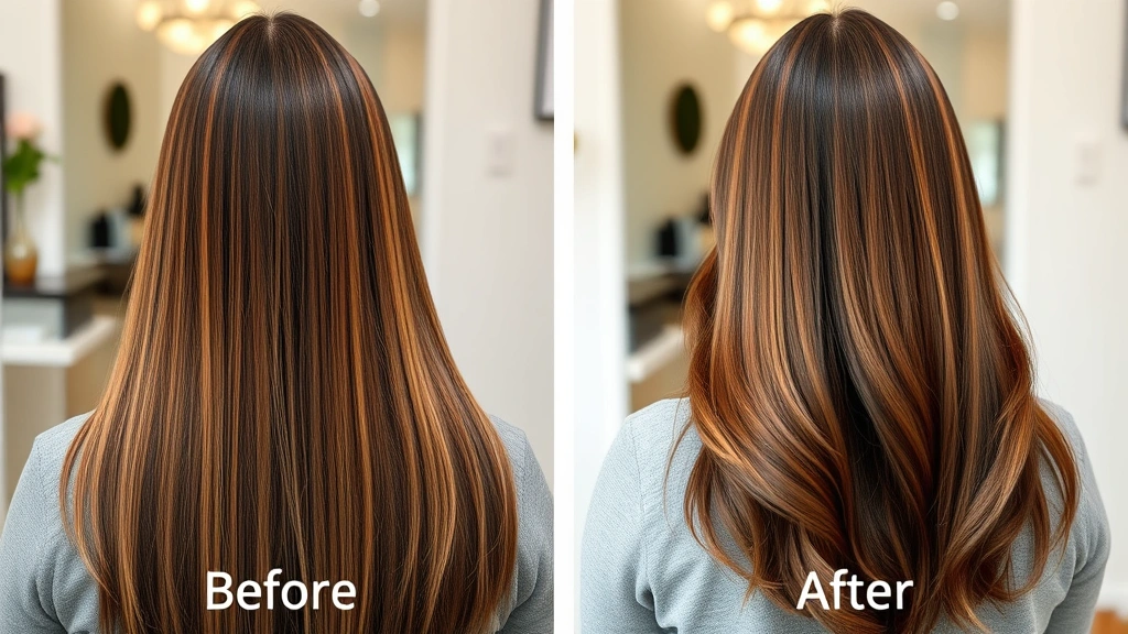 Before and after hair comparison showing improved length, thickness, and shine from consistent hair care routine, person from behind with visible hair transformation, photorealistic and motivational