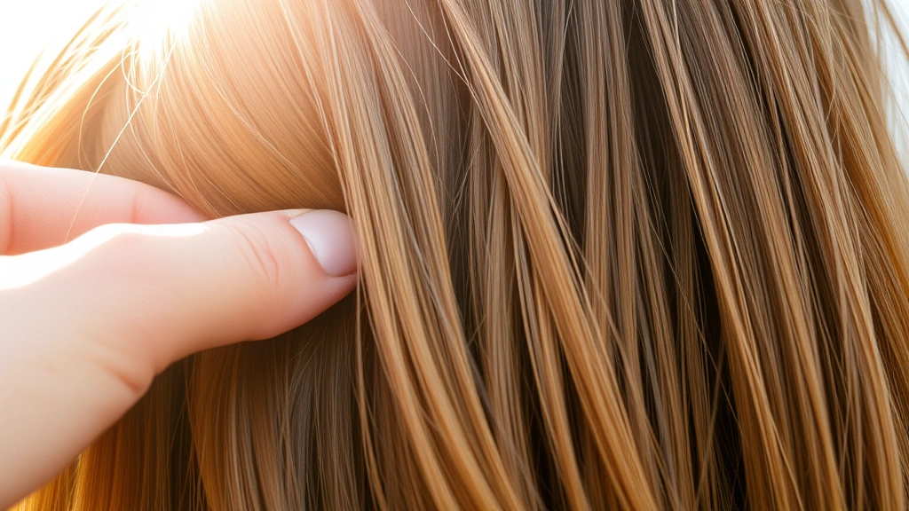 Close-up of healthy thick hair strands with natural shine, person running fingers through voluminous hair, morning light, demonstrating hair vitality and growth