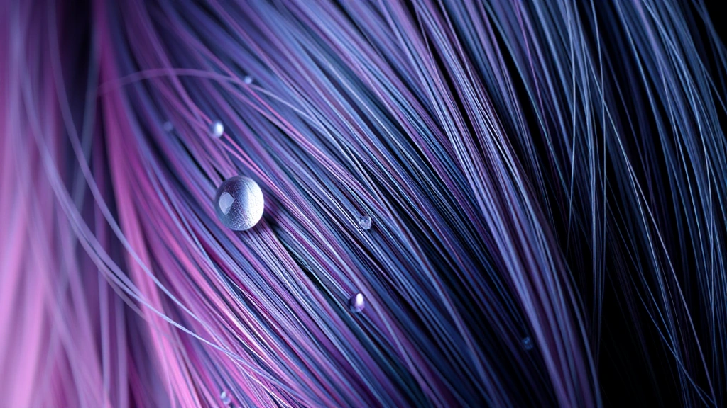 Close-up of vibrant, healthy hair strands with visible shine and volume, water droplets glistening, demonstrating thickness and strength from proper hair care