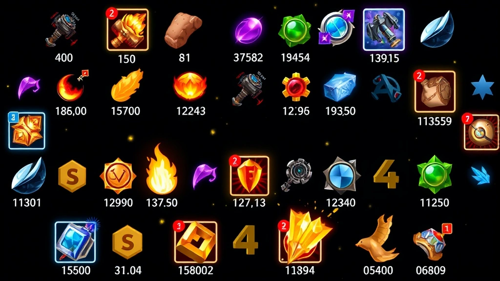 Multiple colorful item icons and damage numbers multiplying across the screen, showing the compounding effects and synergistic combinations that create powerful scaling chains