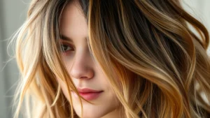 Person with thick, healthy shining hair after months of natural supplementation, soft natural lighting, confident expression, close-up of hair texture showing strength and vitality, no products or text visible