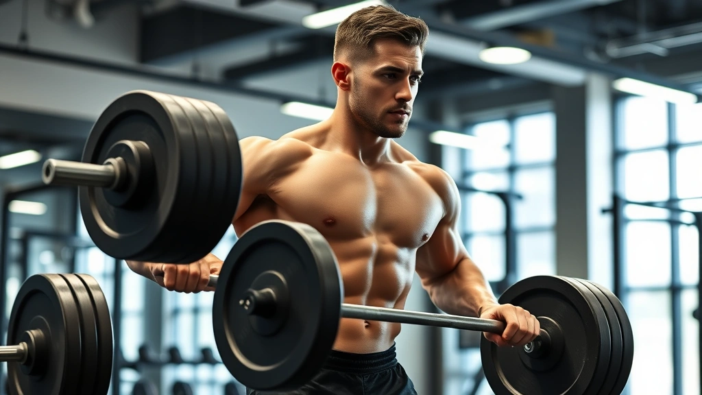 Fit man performing deadlift exercise in modern gym with proper form, showing strength training, muscular physique, focused expression, bright gym lighting, demonstrating testosterone-boosting activity without text or logos visible