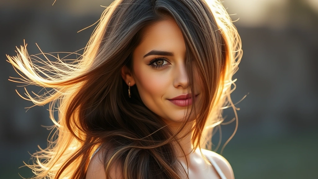 Woman with thick, flowing healthy hair in morning sunlight, natural confidence, no products visible, photorealistic, professional headshot style