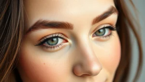 Woman with naturally thick, long eyelashes looking confidently at camera, close-up of eye area, soft natural lighting, no makeup visible, healthy radiant skin