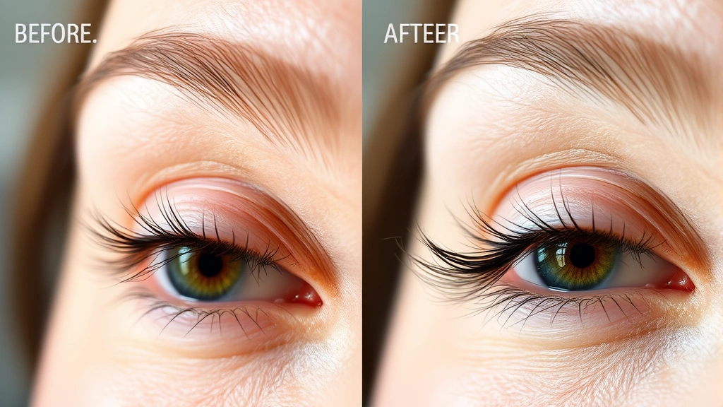Before and after visual concept: split image showing gradual lash transformation over weeks, close-up eye comparison, natural lighting, progressive fuller appearance