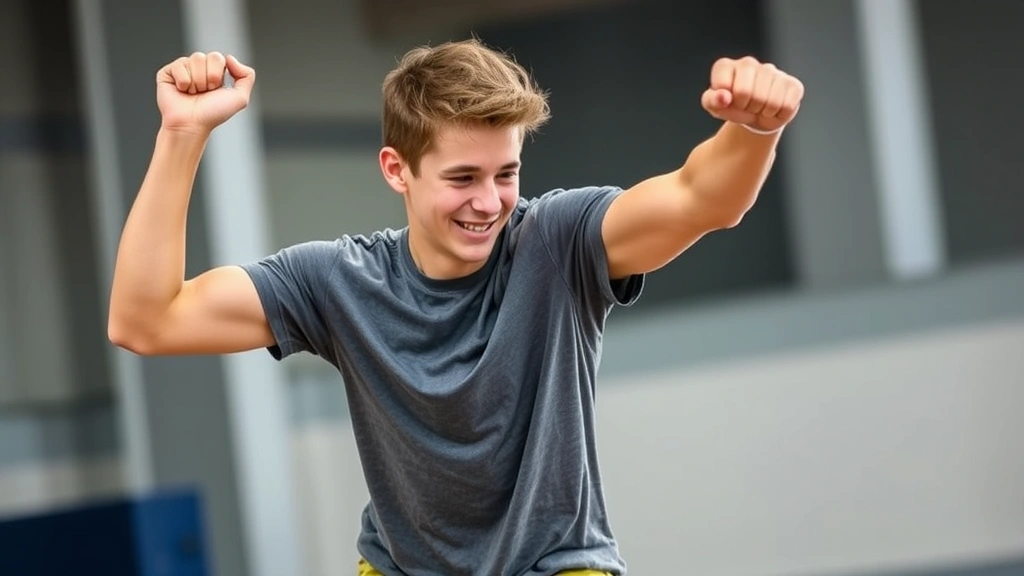 Young adult successfully completing a challenging physical activity or skill, showing determination and accomplishment, genuine emotion of pride and confidence