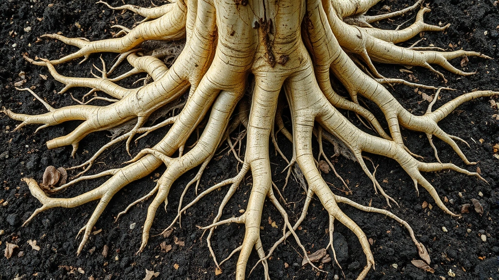 Close-up of American sycamore roots spreading through nutrient-rich dark soil with organic matter visible, showing healthy root system development with clear soil structure and moisture retention, representing strong foundation for growth