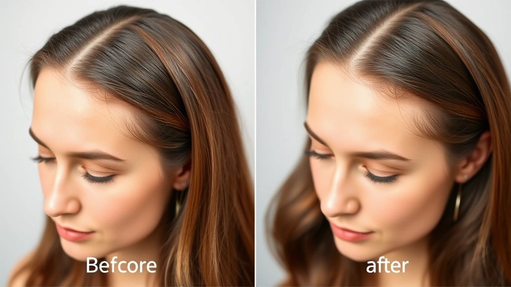 Before and after hair transformation showing improvement in shine, thickness, and health, person with visibly stronger hair structure, smooth cuticles, and improved overall hair quality, professional lighting