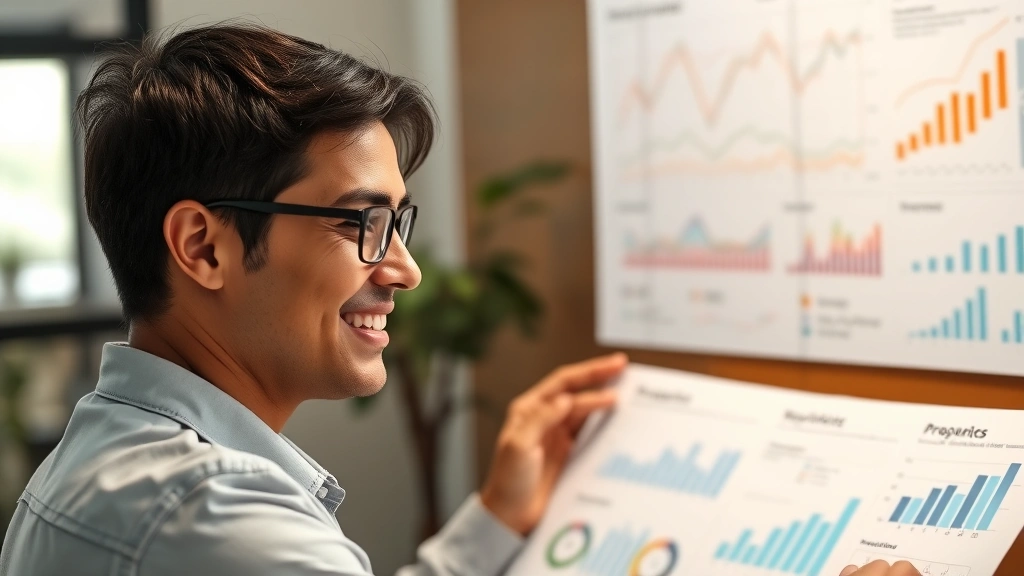 Person reviewing detailed progress charts and growth statistics with satisfied expression while analyzing personal development metrics and improvement data