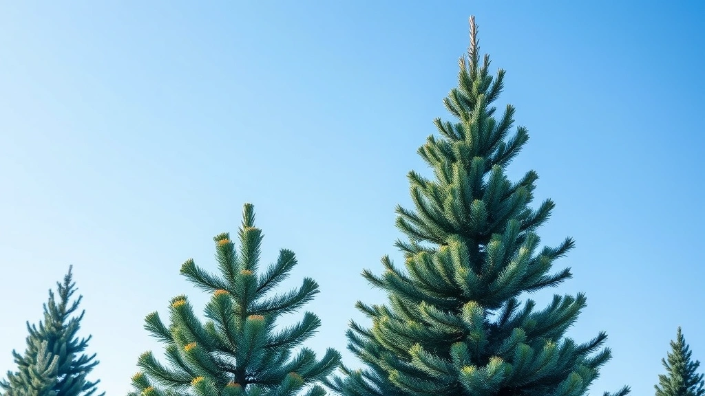 A healthy, vibrant Colorado blue spruce tree standing alone in bright morning sunlight with rich blue-green foliage, demonstrating optimal growth and form against a clear sky