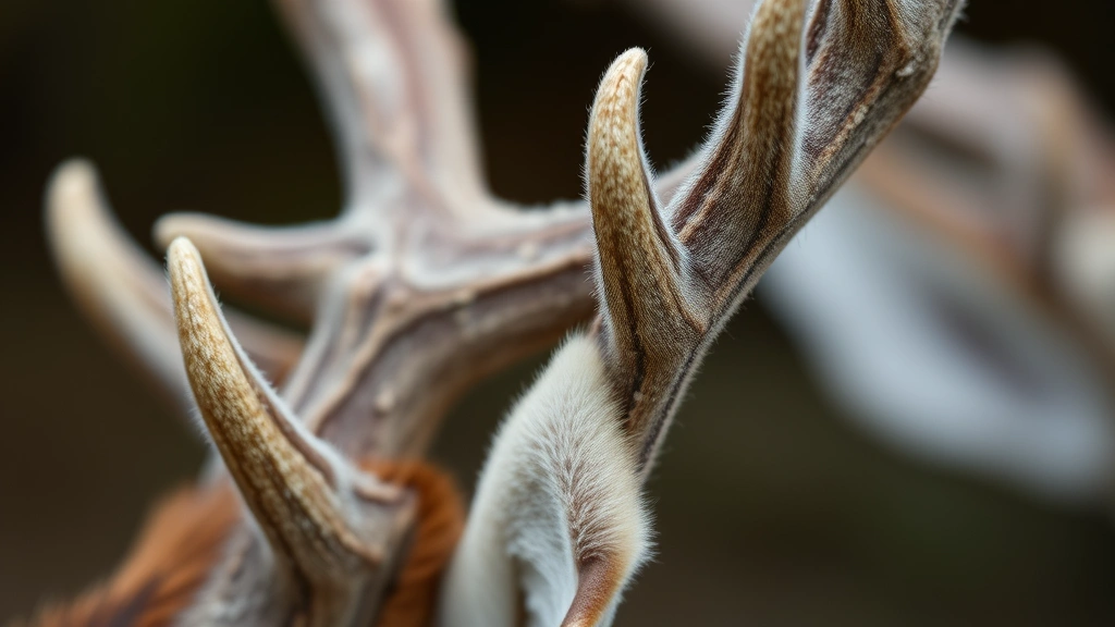 Close-up of young velvet-covered antlers in spring growth phase, showing the delicate nutrient-rich tissue during intensive development stage, symbolizing vulnerable but essential learning and foundation-building periods