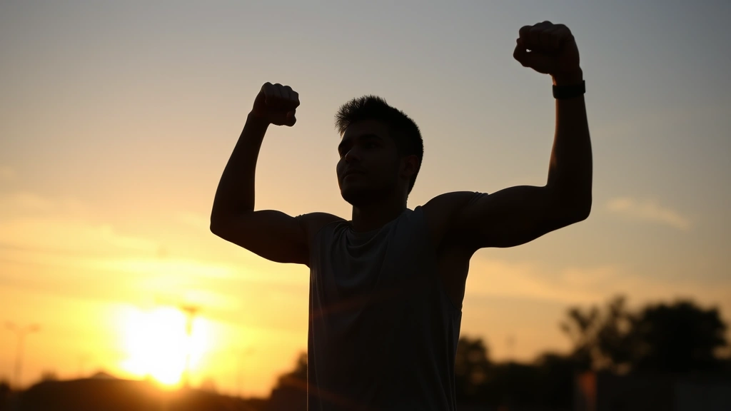 Resilient young adult overcoming physical challenge through dedicated training, silhouette against sunset during outdoor athletic session, showing perseverance and mental strength development