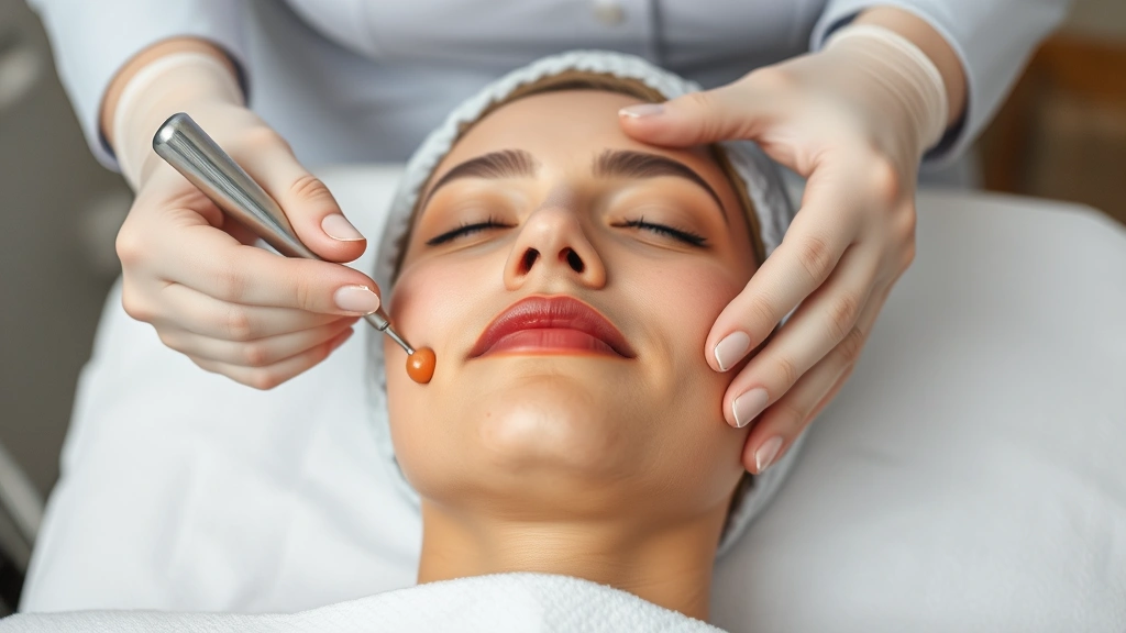 Hands demonstrating proper microneedling technique on facial skin with gentle rolling motion, showing correct pressure and angle, clinical yet accessible demonstration